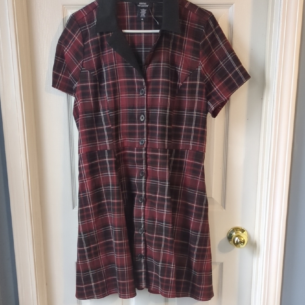 Plaid Button-Up Dress - Red and Black